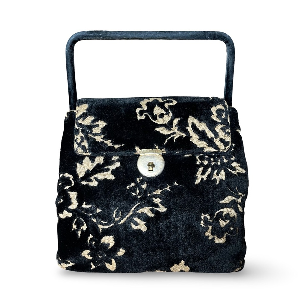 Vintage 1960’s Tapestry Handbag by Beau Sac Black Velvety Carpetbag